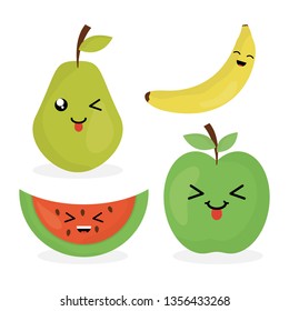 fresh fruits kawaii characters