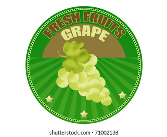 Fresh fruits label, grape, vector illustration