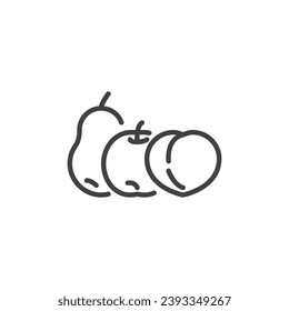 Fresh Fruits line icon. linear style sign for mobile concept and web design. Pear with apple and peach outline vector icon. Symbol, logo illustration. Vector graphics