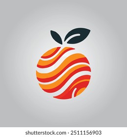 Fresh fruits logo design and fruit icon template, colorful logos, fruit for the body logo designs Orange fruit with leaf logo. Fresh orange juice gradient logo template circle orange fruit