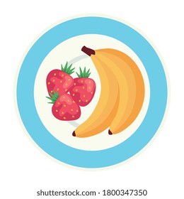 fresh fruits on dish, in white background vector illustration design
