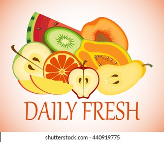 Fresh fruits on white background.Vector