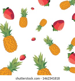 fresh fruits pineapple and strawberries background
