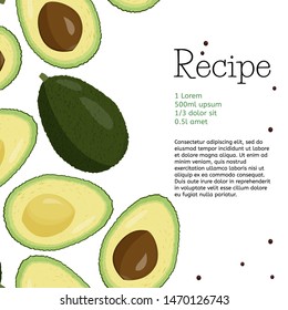 Fresh fruits recipe template. Avocado background with text area.