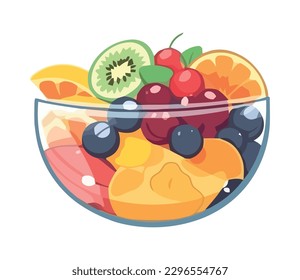 Fresh fruits salad, healthy and delicious icon isolated