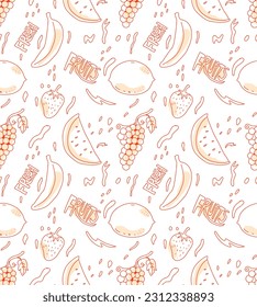 fresh fruits seamless pattern doodle hand drawn