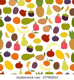 Fresh fruits seamless pattern. Hand drawn fruits made in vector.  Tropical fruits and fresh healthy food.