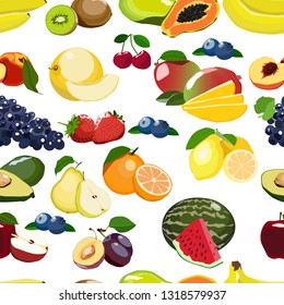 Fresh fruits seamless pattern isolated on white background.