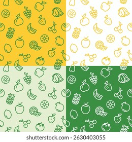 Fresh fruits seamless pattern line art outline style bundle set background vector illustration template