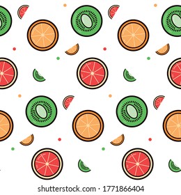 Fresh fruits seamless pattern, on white background isolated. Vector illustrartion. Design for textile, wallpaper, fabric.
