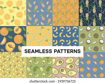 Fresh fruits seamless pattern for wallpapers, textile, fabric and invitations. Halved exotic fruit background