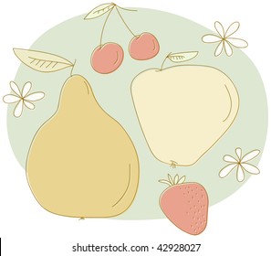 fresh fruits set cherry vegetation fruit flower group harvest pile food leaf set nurture series mature painting ornament image soft illustration collection nourishment vector apple stack ready adorabl