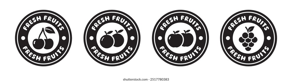 Fresh fruits set label icon, vector illustration