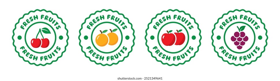 Conjunto de frutas frescas icono de etiqueta, Ilustración vectorial