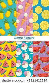 fresh fruits set patterns backgrounds