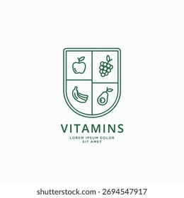 Frische Früchte in Schild einfache lineare Logo-Design. Gesunde Frucht minimale Emblem Symbol Logo
