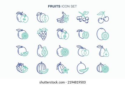Fresh Fruits and slice icon set