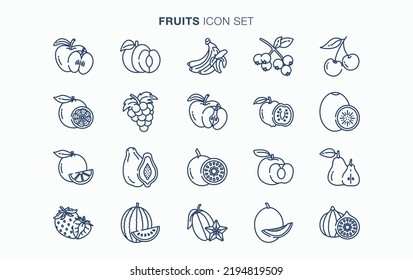 Fresh Fruits and slice icon set