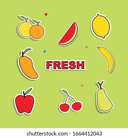 juego de etiquetas de fruta fresca. ilustración vectorial