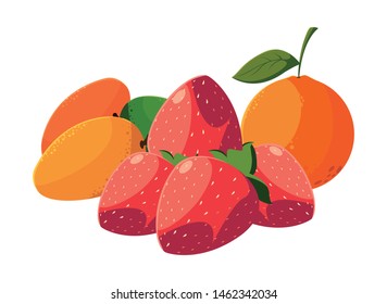 fresh fruits strawberries orange and mango