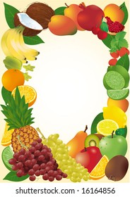 Fresh  fruits vector frame.