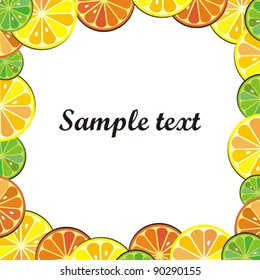 Fresh fruits vector frame. Dessert menu template. Ready for a text. Vector Illustration