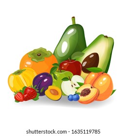 Fresh fruits vector illustration. Healthy diet concept. Organic fruits and berries. Mix of fruits on white background vector illustration. Fresh fruits concept

