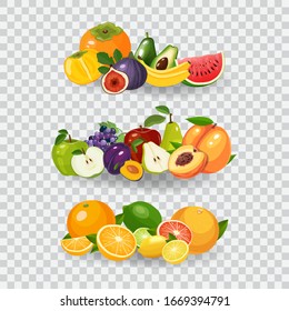 Fresh fruits vector illustration. Healthy diet concept. Organic fruits and berries. Mix of fruits on white background vector illustration. Fresh fruits concept