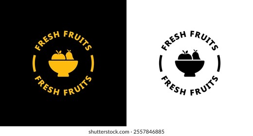 Fresh Fruits - vector sticker, gold and black for food products.