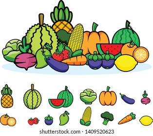 Fresh fruits and vegetables composition isolated on white background.