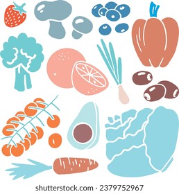 Fresh Fruits and vegetables. Flat design style vector illustration.