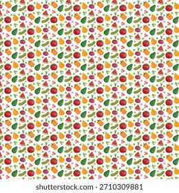 Fresh fruits and vegetables pattern background design for healthy eating