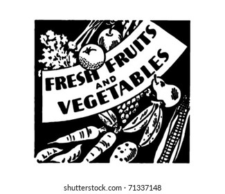 Fresh Fruits And Vegetables - Retro Ad Art Banner