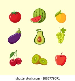 Fresh fruits and vegetables vector illustration. Perfect for design elements from healthy menu and vitamin source fruits.