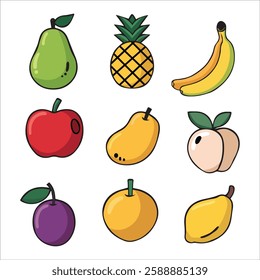 fresh fruits and vegetables, fruits vector set