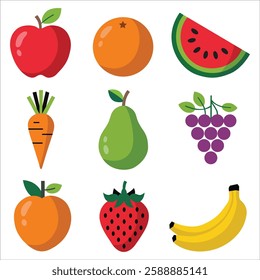 fresh fruits and vegetables, fruits vector set