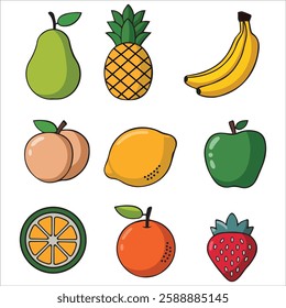 fresh fruits and vegetables, fruits vector set