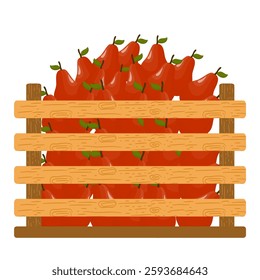 Fresh Fruits in Wooden Crates. Fresh Red Pears Illustration