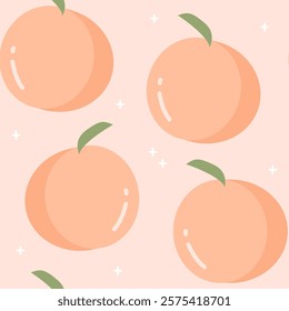 Fresh Fruity Sweet Pink Peach Hand Drawn Seamless Pattern 