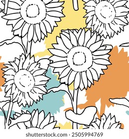 Fresh Fun Summer Sunflower Magic Floral Pattern. This seamless design is ideal for use in digital and print media, including textiles, wallpapers, and stationery.