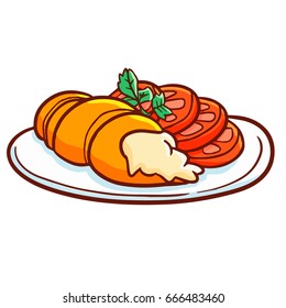 Fresh and funny bread with tomato for breakfast - vector.