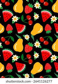 fresh garden harvest endless tileable backdrop charming playful design for kitchen goods and party supplies berries and fruit flowers seamless pattern