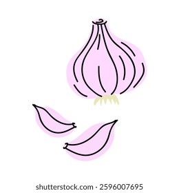 Fresh garlic bulb with cloves illustrated in a minimalist style on a white background