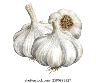 "Fresh garlic bulbs with purple streaks, perfect for adding flavor to your dishes. This high-quality image captures the natural beauty and texture of garlic, making it ideal for culinary blogs, recipe