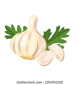 fresh garlic with leaves ready to be cooked