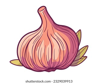 Fresh garlic plant, a healthy vegetarian seasoning icon isolated