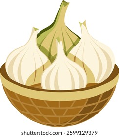 Fresh garlic   in  the plate  vector art  illustration
