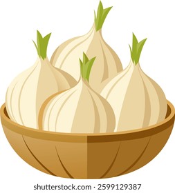 Fresh garlic   in  the plate  vector art  illustration