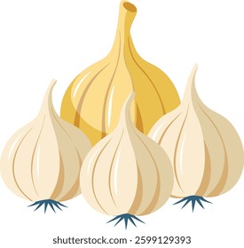 Fresh garlic   in  the plate  vector art  illustration
