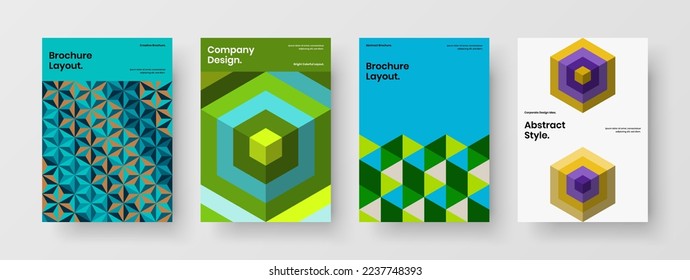 Fresh geometric hexagons flyer illustration set. Premium magazine cover design vector concept collection.